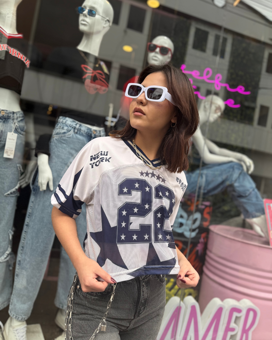 Camiseta Crop Jersey Estrella Azul