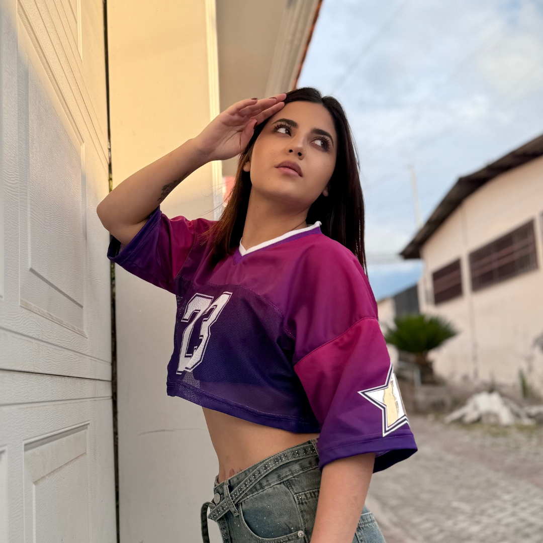 Camiseta Crop Difuminado Fucsia